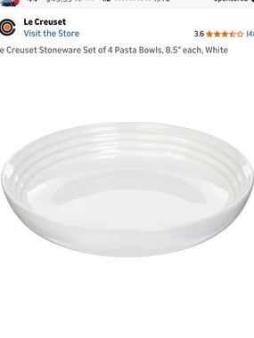 Le Creuset Stoneware Pasta Bowls, 8.5 Inches, White Set Of 2 New